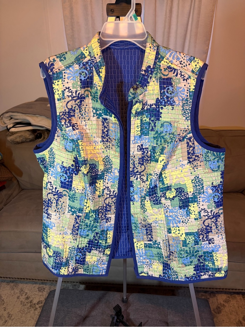 Source Unknown Blue, Green & Yellow Quilted Vest